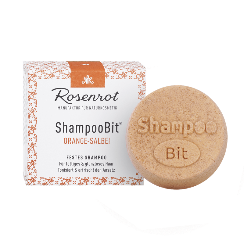 Rosenrot Naturkosmetik festes ShampooBit® Orangen-Salbei - 60g - in Schachtel - Dieses fein duftende Bio Shampoo gleicht den Fetthaushalt auf der Kopfhaut aus, tonisiert und wirkt beruhigend. - Produktbild