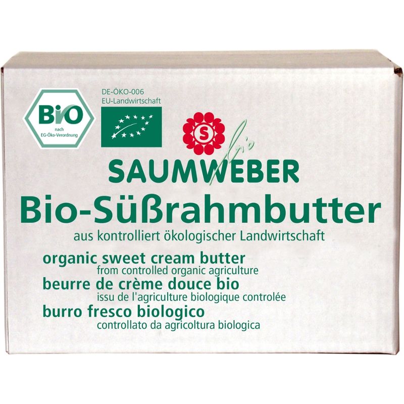 Saumweber Bio Bio-Süßrahmbutter 10 kg Block 10 kg Karton DE-ÖKO-006 - Herkunft: EU-Landwirtschaft - Produktbild