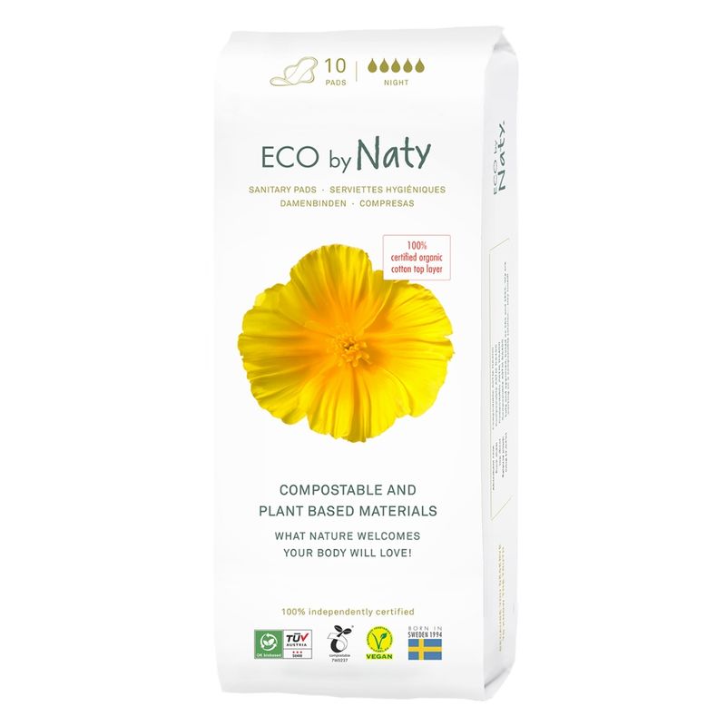 Eco by Naty Eco by Naty Binden Nacht, 10 Stück. 100% Kompostierbare Materialien. Vegan. - Produktbild