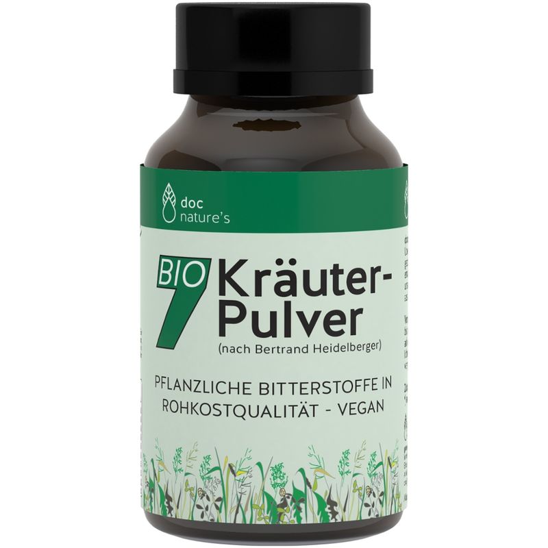 GESUND & Leben Reformqualität seit 1995 doc nature's  BIO 7 Kräuterpulver - Glas - Produktbild