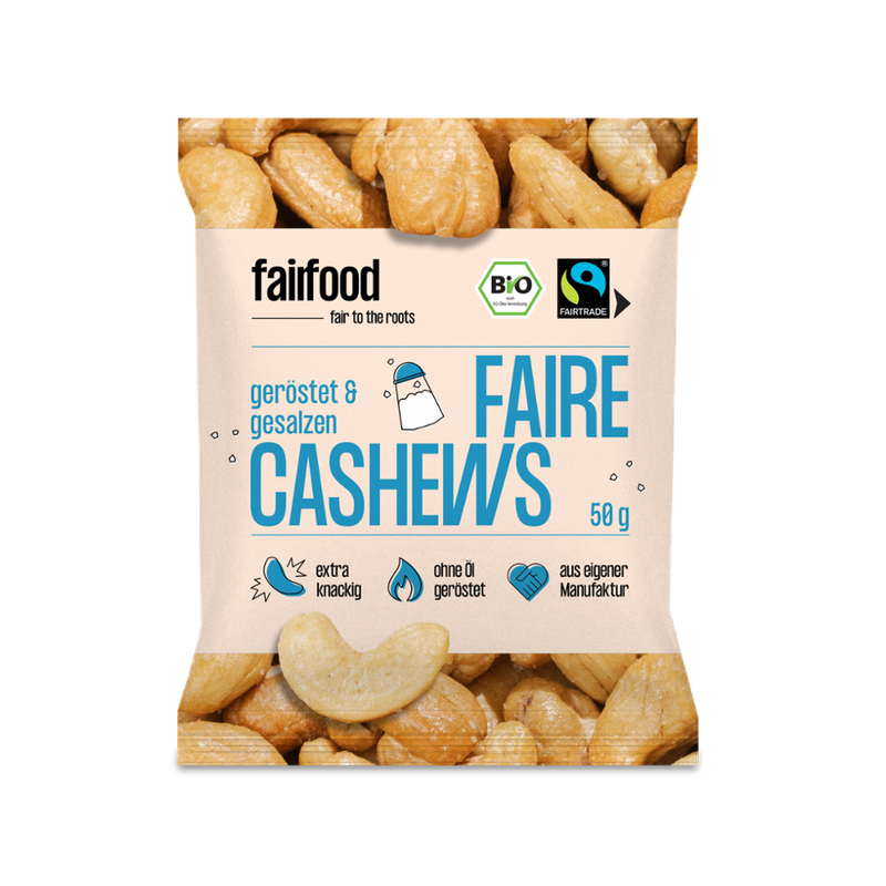 fairfood Freiburg Faire Cashews geröstet & gesalzen (50g Snackbag) - Produktbild