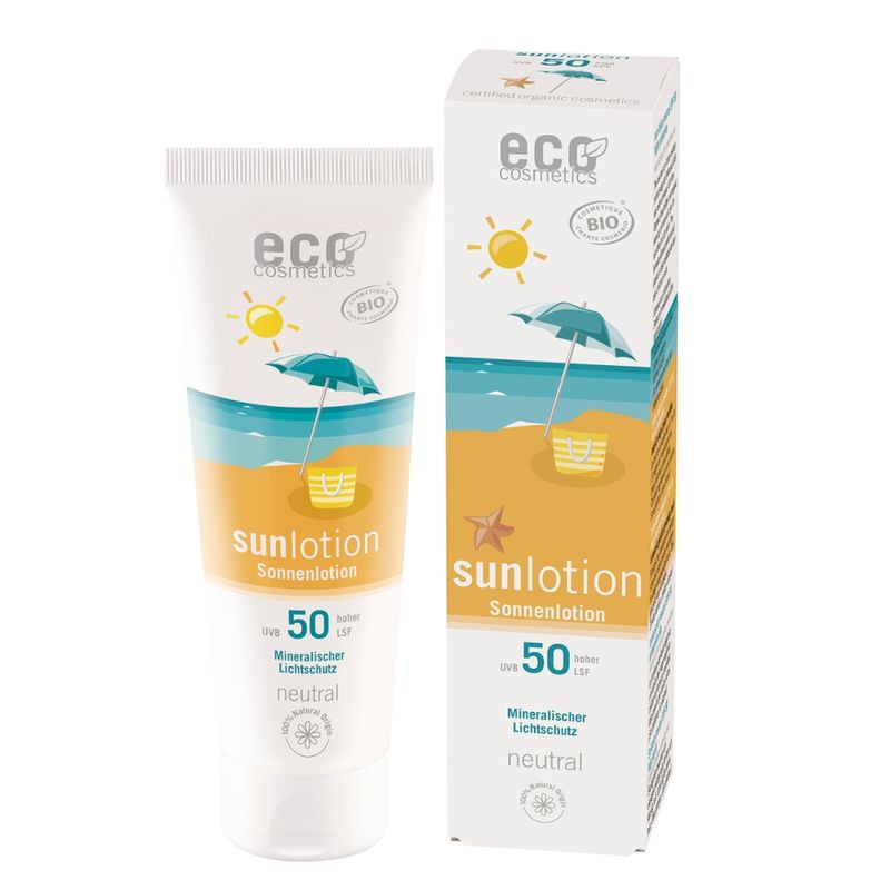 eco cosmetics ECO Sonnenlotion neutral LSF 50 - 125ml mit Bio Aloe Vera, Bio Granatapfelkernöl - Produktbild