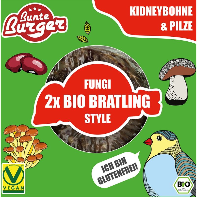 Bunte Burger Bratling Fungi Style Vegan 2x90g - Gemüse Bratling mit Kidneybohne & Champignons - Produktbild