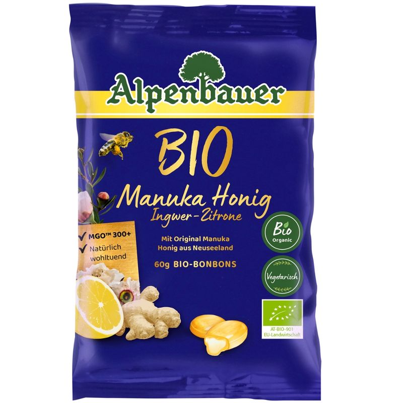 Alpenbauer  Manuka Honig Ingwer-Zitrone Bio-Bonbons - Produktbild