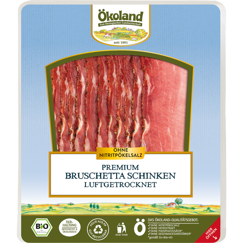 ÖKOLAND Premium Bruschetta-Schinken luftgetrocknet, über 4 Monate gereift - Produktbild