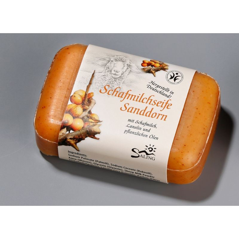 Saling Schafmilchseife Sanddorn mit Banderole - Produktbild