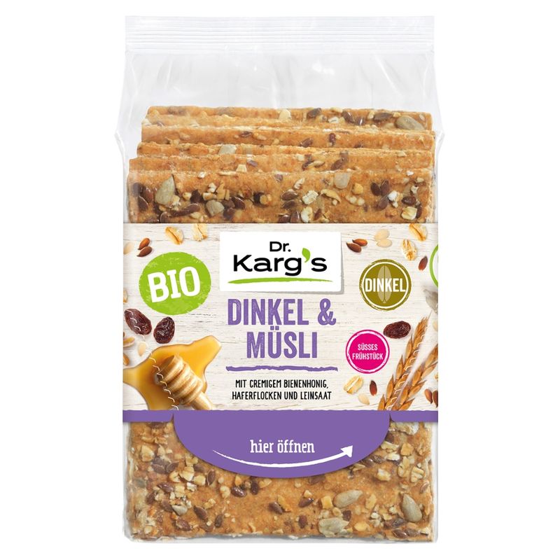 Dr. Karg´s Genuss mit Biss Bio Vollkorn-Knäckebrot Dinkel Müsli - Produktbild