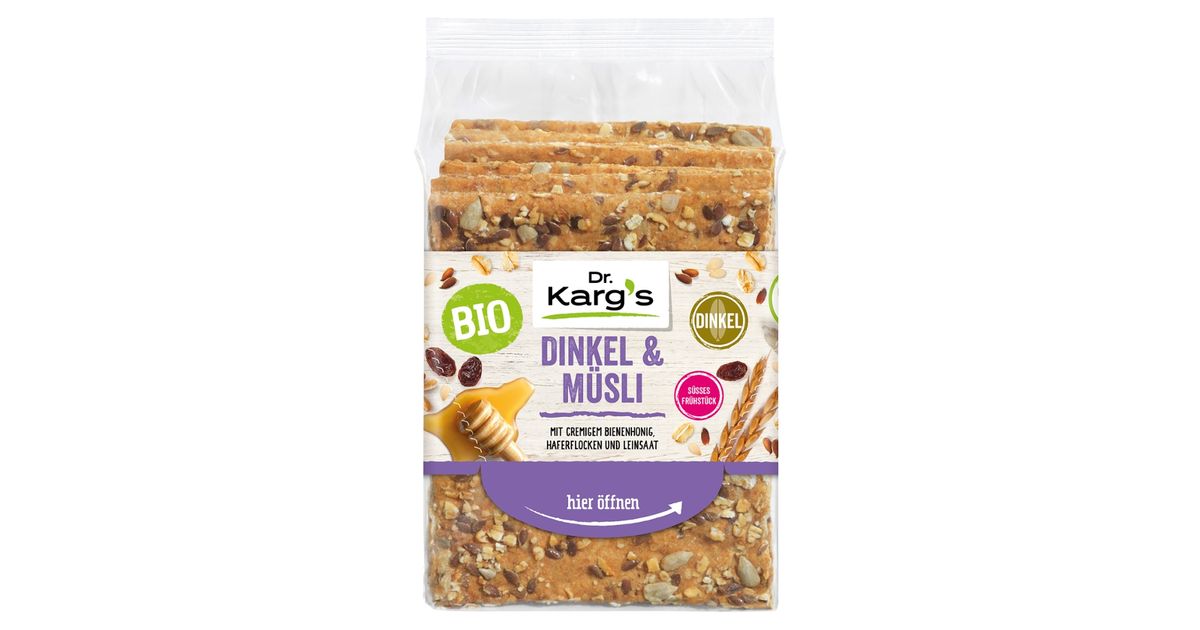 Dr. Karg´s Genuss mit Biss Bio Vollkorn-Knäckebrot Dinkel Müsli | bio123