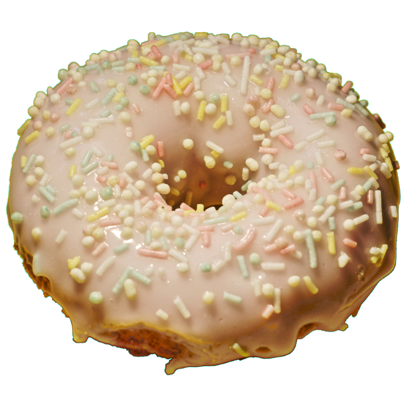 Star-Donuts Bio-Donut aus Weizenmehl mit Überzug aus rosa Zuckerguss mit bunten Zuckerstreuseln - Produktbild