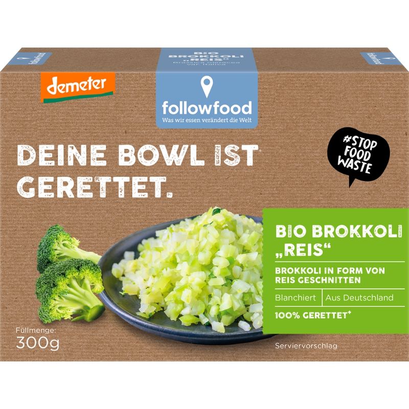 followfood Bio-Brokkoli "Reis", Brokkoli geschnitten, blanchiert, tiefgekühlt, Ganzheitliche Verarbeitung von Röschen und Strunk. - Produktbild