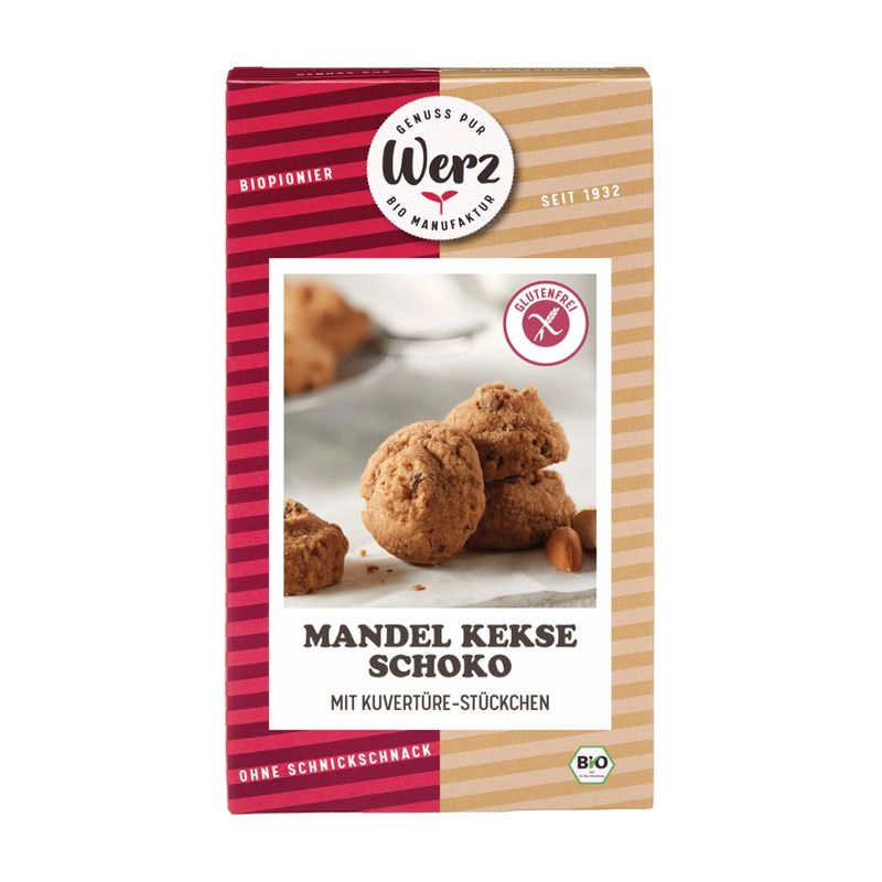 Naturkornmühle Werz Mandel Kekse Schoko, mit hochwertigen Kuvertüre Stückchen,  glutenfrei - Produktbild