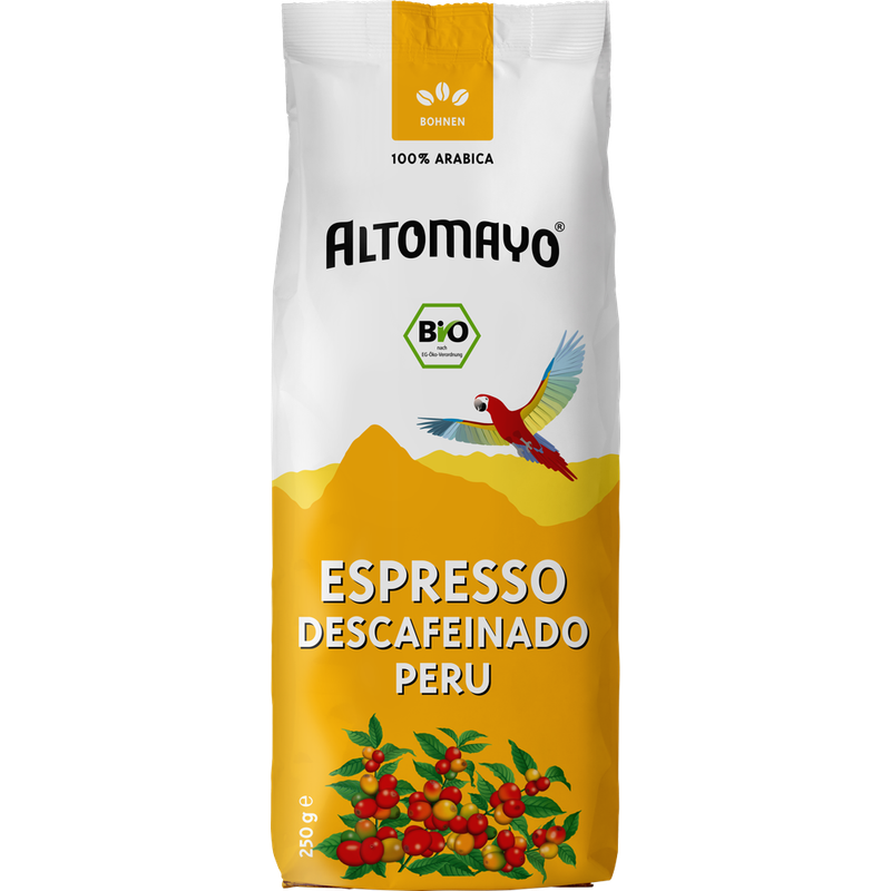 Altomayo ALTOMAYO - Bio Espresso Descafeinado (Entkoffeiniert) Peru, Bohnen, 250 g Beutel - Produktbild