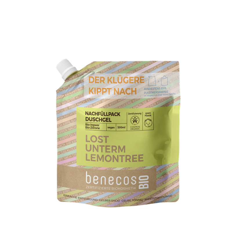 benecos benecosBIO Nachfüllbeutel 500ml Duschgel BIO-Ingwer + BIO-Zitrone - LOST UNTERM LEMONTREE - Produktbild