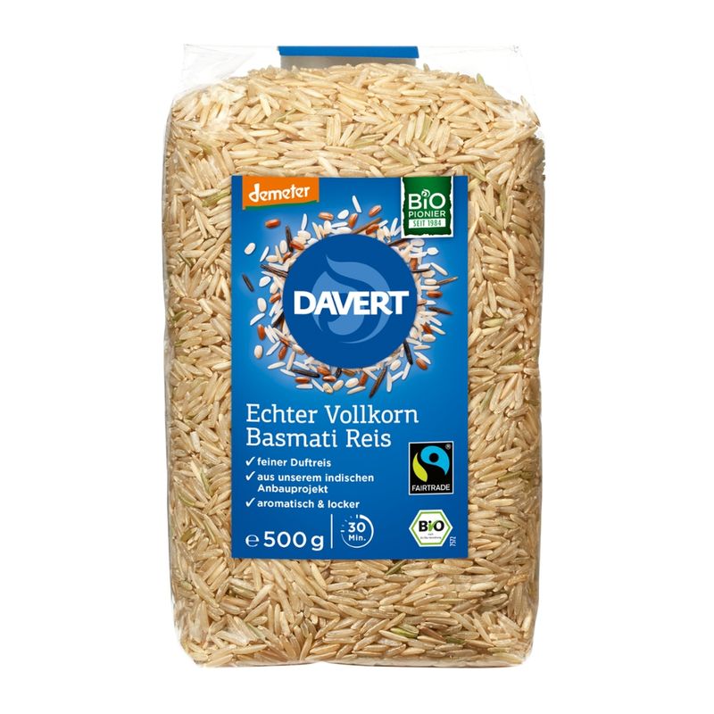 Davert demeter Echter Basmati Reis Vollkornreis Fairtrade 500g - Produktbild