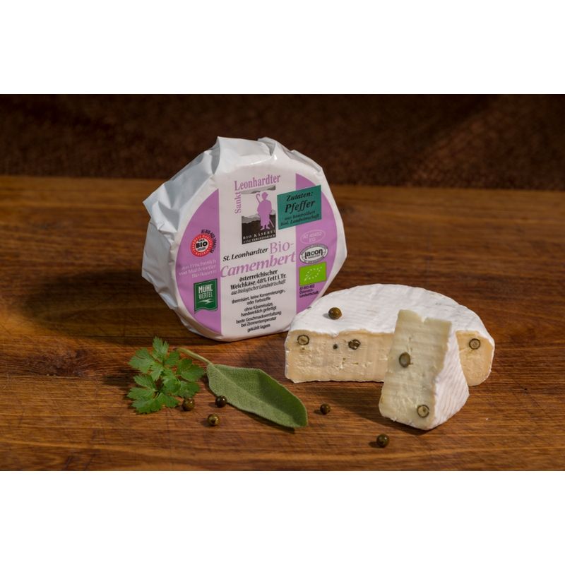 Biokäserei St. Leonhard St. Leonhardter Camembert  grüner Pfeffer, Weichkäse aus dem Mühlviertel - Produktbild
