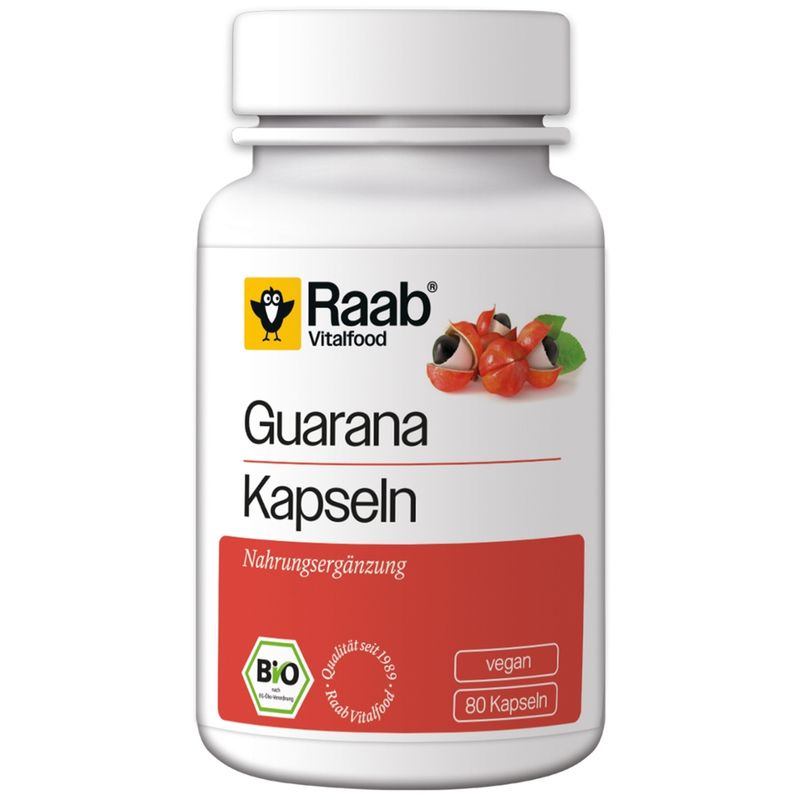 Raab Vitalfood BIO Guarana Premium-Kapseln, 80 St. à 500 mg, Wirkstoff: 400 mg - Produktbild
