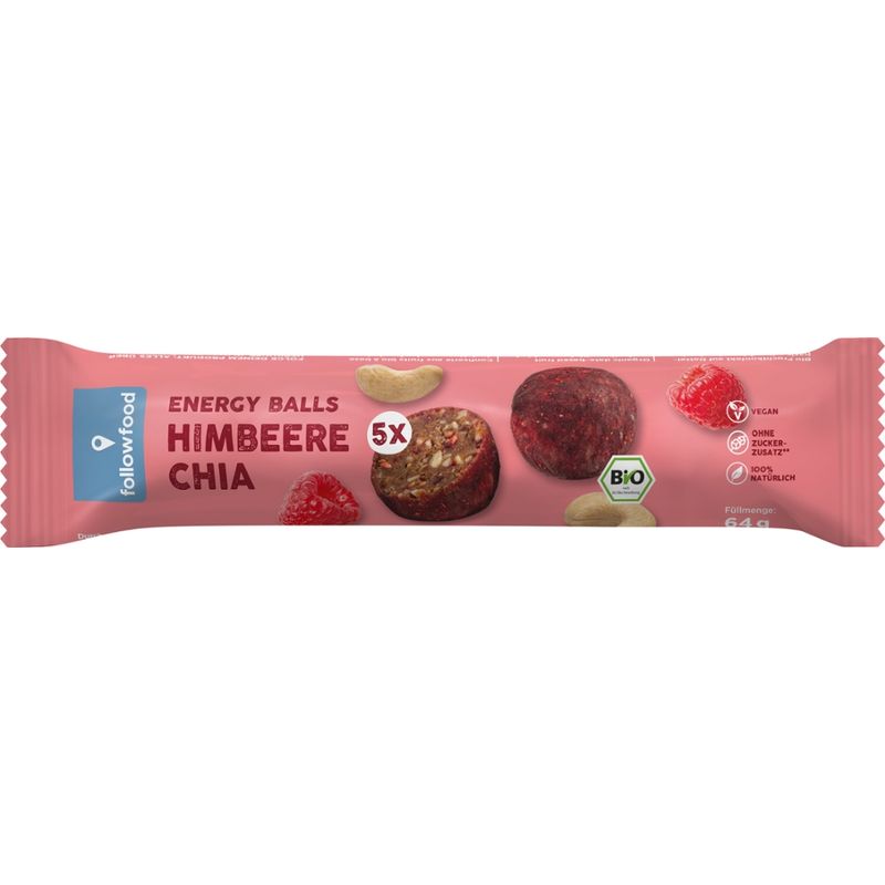 followfood Bio Energy Balls Himbeere Chia, Fruchtkonfekt auf Dattelbasis - Produktbild