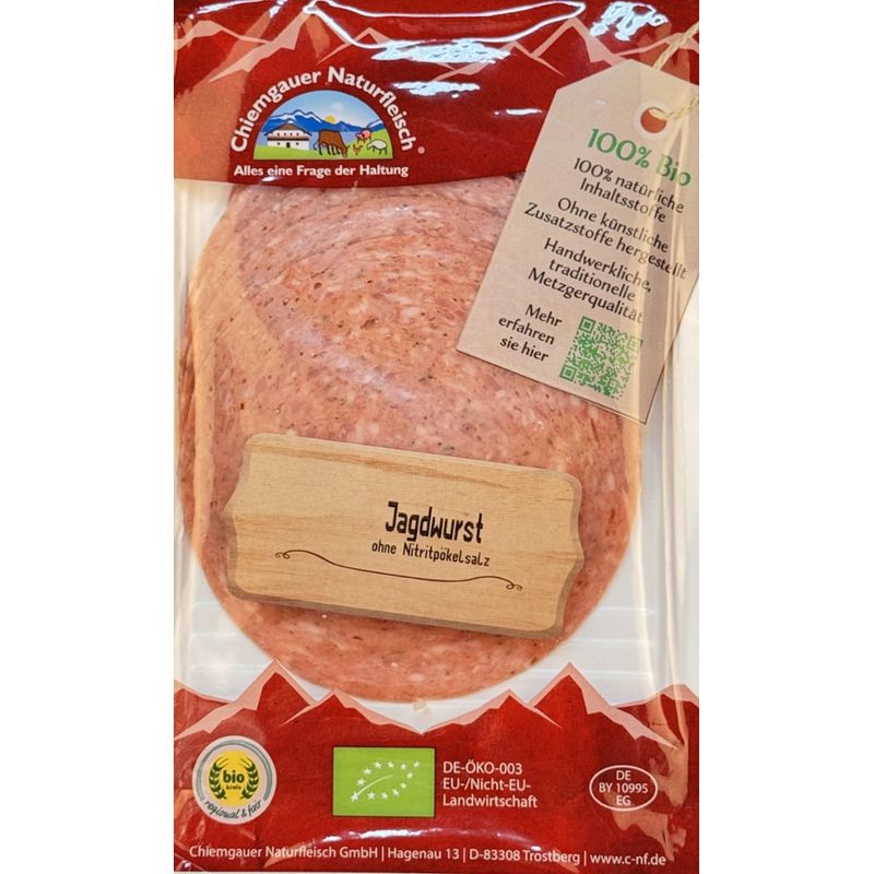 Chiemgauer Naturfleisch Bio-Jagdwurst, geschn., 70g, SB, kbA - Produktbild