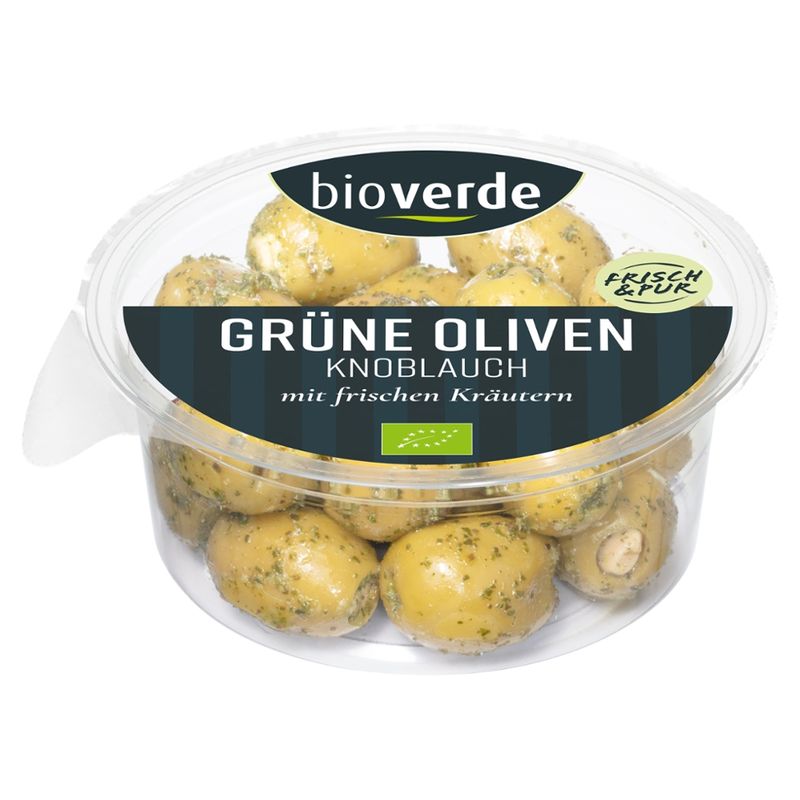 bio-verde Grüne Oliven mit Knoblauch mariniert mit frischen Kräutern 150 g - Produktbild