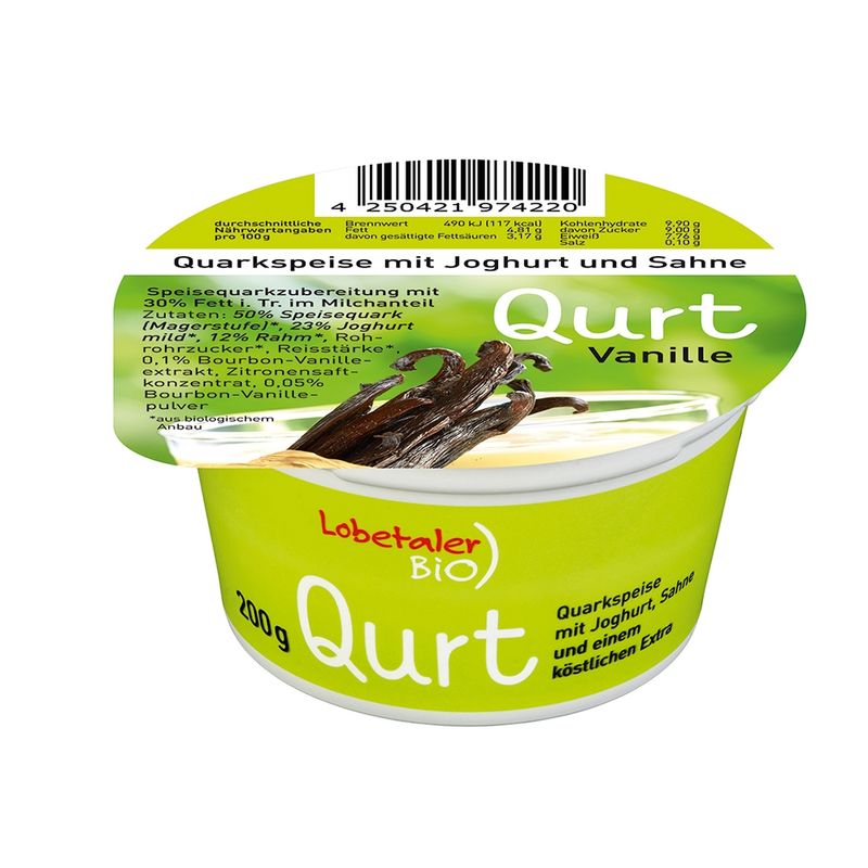 Lobetaler Bio Quarkspeise mit Joghurt +Sahne Vanille - Produktbild