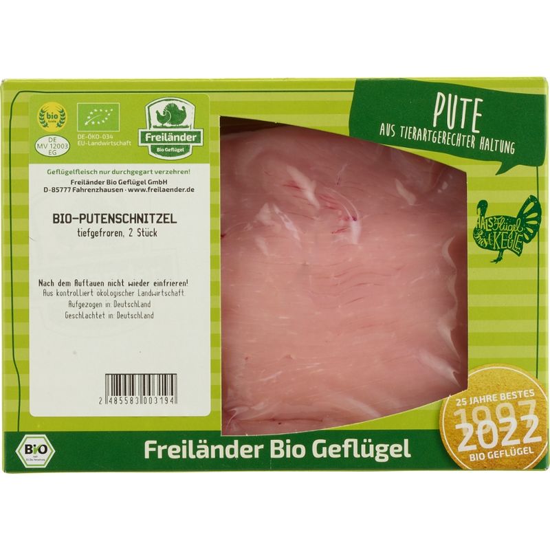 Freiländer Bio Geflügel Putenschnitzel, Bio, TK, 2 Stück vac., egalisiert 350 g, 6 Pkg./Karton - Produktbild