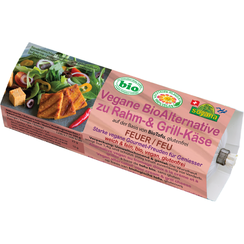 Soyana Vegane BioAlternative zu Rahm- & Grill-Käse Feuer auf der Basis von BioTofu - Produktbild