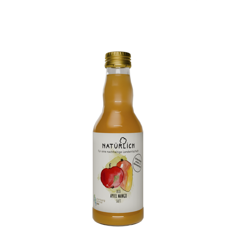 Natürlich Apfel Mango Saft - Direktsaft aus Äpfel aus eigenem Anbau am Ammersee mit Mangopüree aus Indien verfeinert - Produktbild