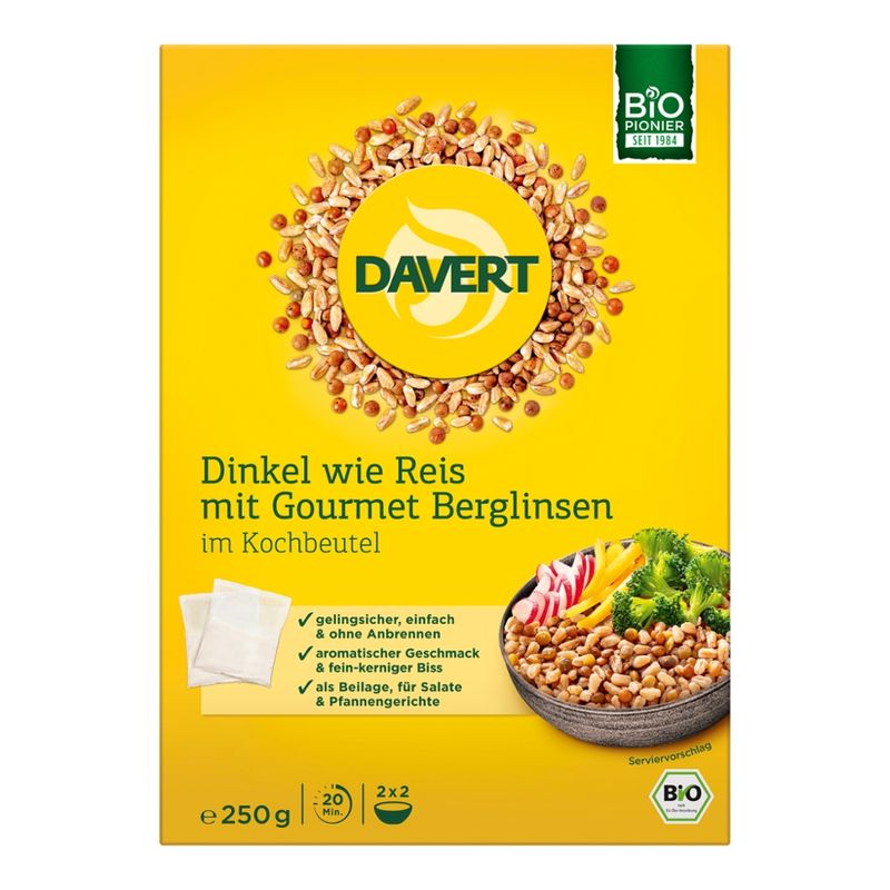 Davert Dinkel wie Reis mit Gourmet Berglinsen im Kochbeutel 250g - Produktbild