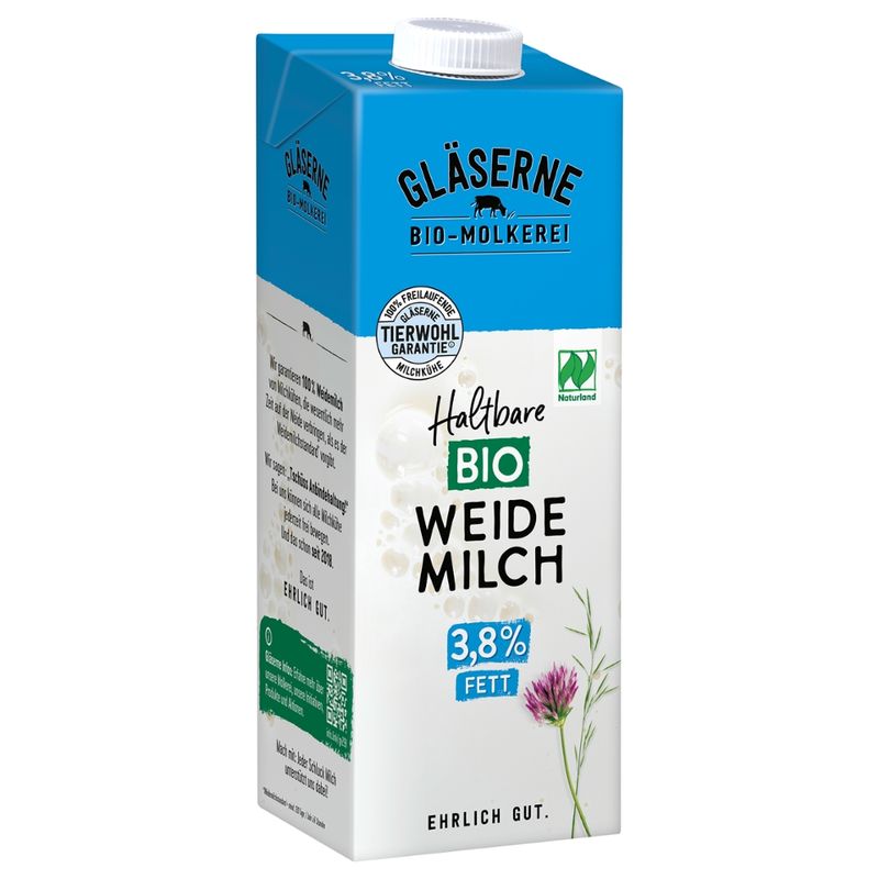 Gläserne Molkerei GM Bio H-Milch 3,8% Fett 1l - Produktbild