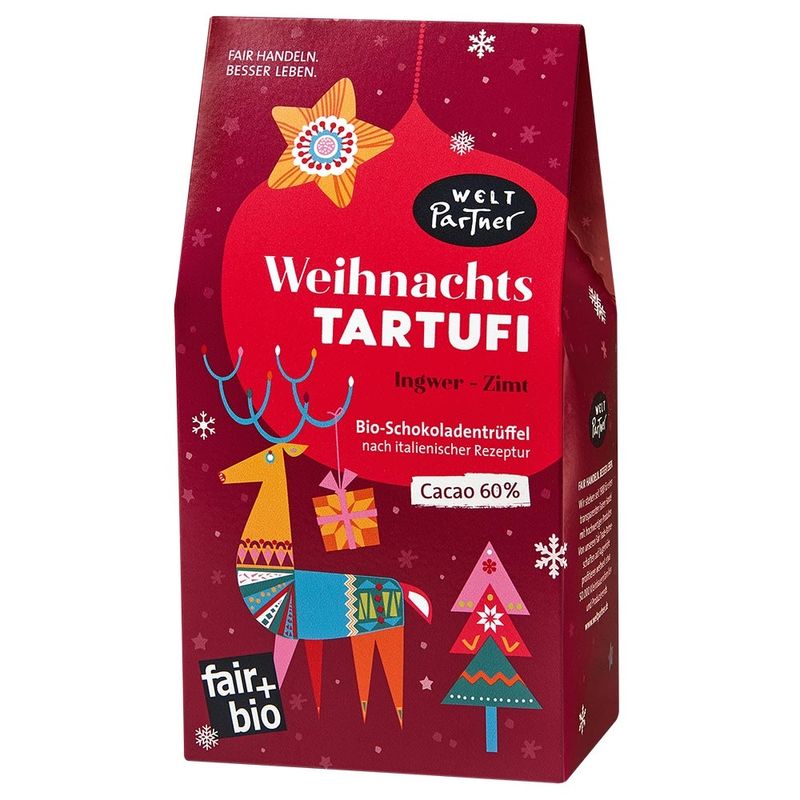 WeltPartner Weihnachtstartufi bio, mit Ingwer und Zimt, handgemachte Schokoladentrüffel - Produktbild