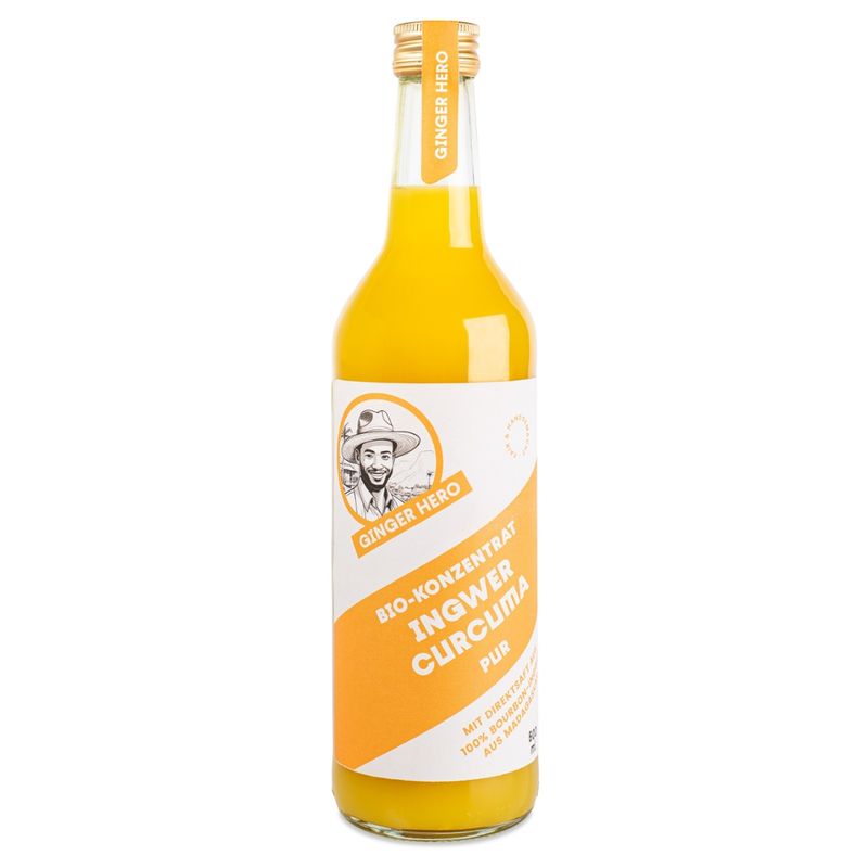 GINGER HERO Bio-Premium-Mixer Ingwer Kurkuma pur 0,5l, OHNE ZUCKER, Bourbon-Ingwer aus Madagaskar - Produktbild
