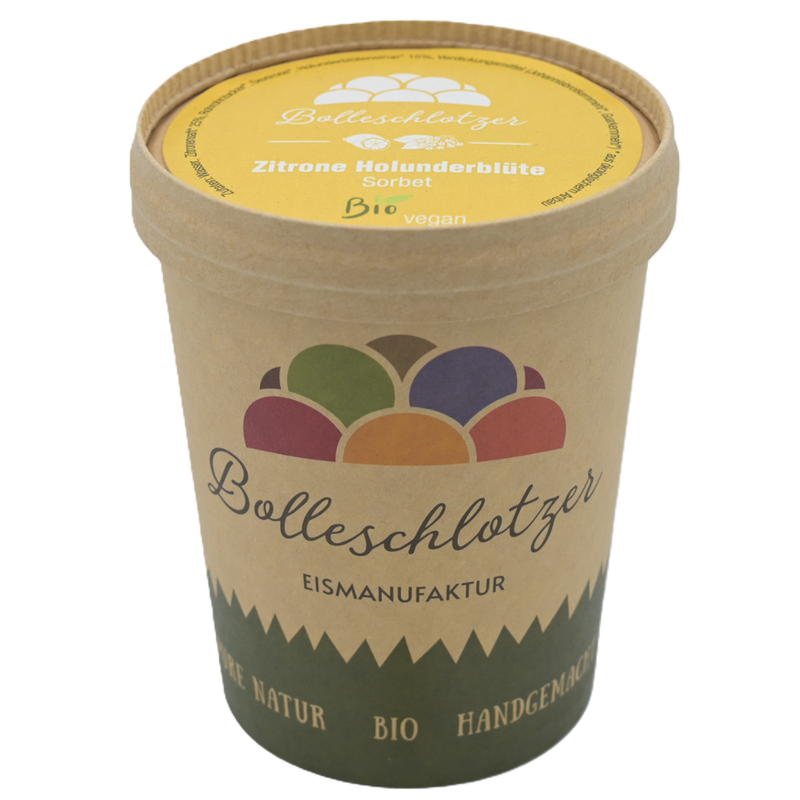 Bolleschlotzer Zitrone Holunderblüte Sorbet Bio-Eis 425 ml Becher - Produktbild