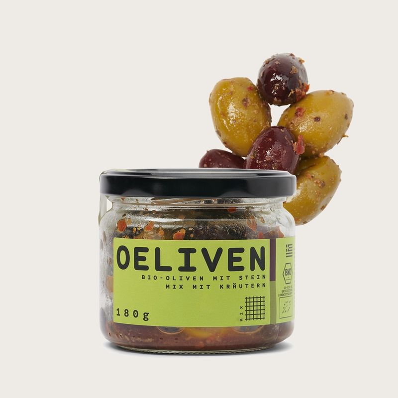 OEL  OELIVEN Bio Oliven mit Stein, Mix mit Kräutern, 180 g - Produktbild