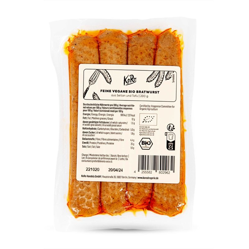KoRo Handels GmbH Vegane Bio Bratwurst aus Seitan und Tofu, fein - Produktbild