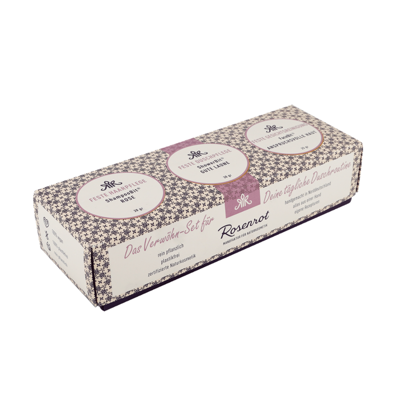 Rosenrot Naturkosmetik Naturkosmetikgeschenkset - Körperpflege - ShowerBit® Rose - 30g, Bodybutter Sanddorn-Orange 20g, ShampooBit® Orange-Salbei 30g - Produktbild