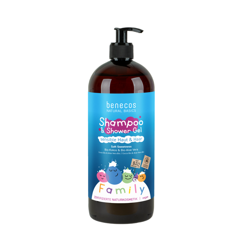 benecos benecos Natural Basics Family Size Shampoo & Duschgel Soft Sweetness 2in1 Sensitiv - Produktbild