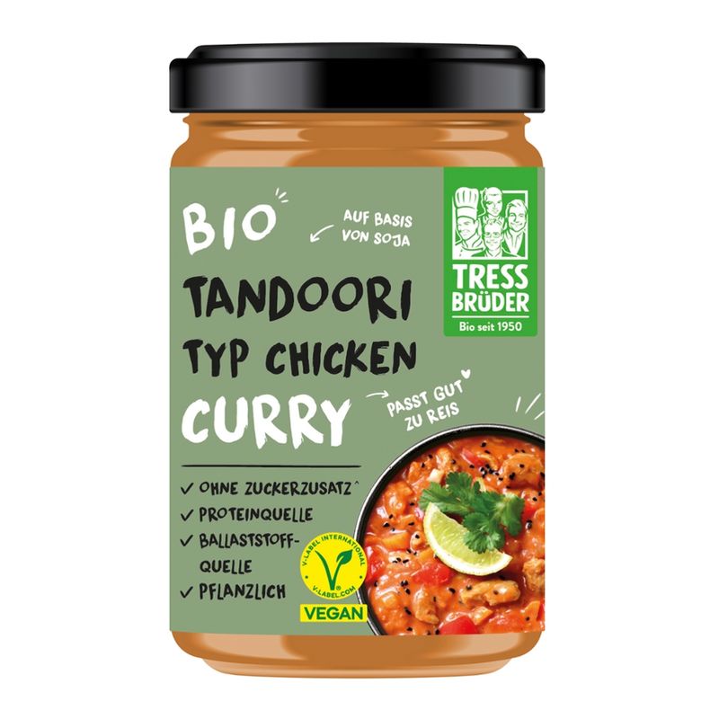 Tress Brüder veganes Bio Curry Typ Tandoori Chicken auf Basis von Soja - Produktbild