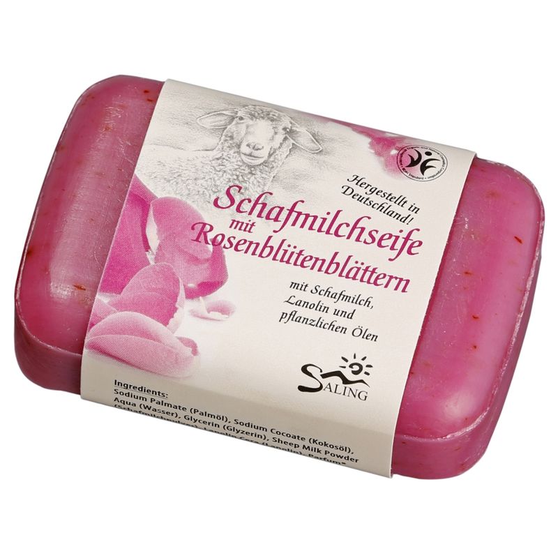 Saling Schafmilchseife mit Rosenblütenblättern Rose pink 100g Stück mit Banderole, BDIH zertifiziert - Produktbild