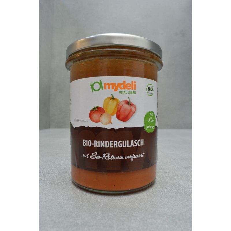 mydeli BIO Rindergulasch (Klassischer Rindsgulasch in kräftiger Sauce mit Paprikastreifen und Zwiebelwürfel) - Produktbild