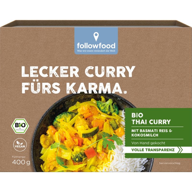followfood Thai Curry mit Basmati Reis und Kokosmilch, vorgegart und tiefgekühlt. - Produktbild