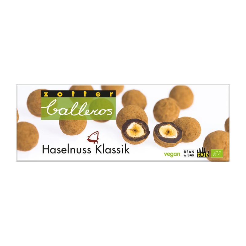 Zotter Schokolade Balleros – Haselnuss Klassik - vegan - Produktbild