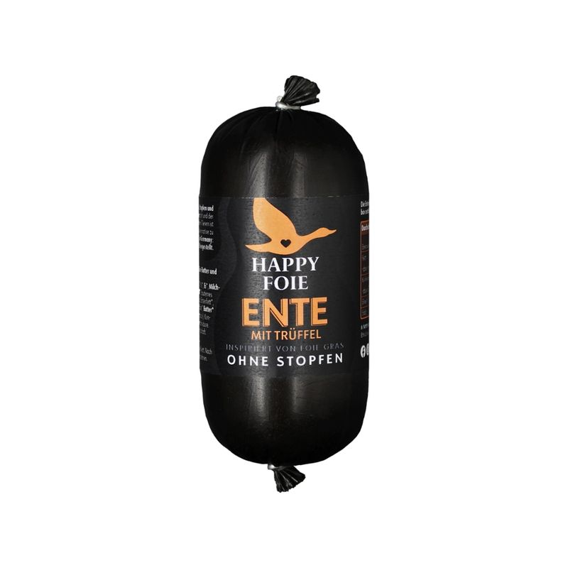 Happy Foie Happy Foie (250g Rolle) - Ente mit weißem italienischem Trüffel, bio ; Hergestellt mit der Leber von freilaufenden Tieren ist Happy Foie die bio-zertifizierte Alternative zu konventioneller Foie Gras. Ohne Stopfen und mit gutem Gewissen. - Produktbild