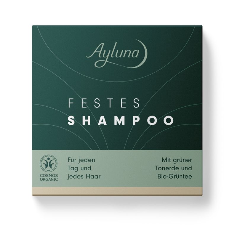 Ayluna Festes Shampoo für jeden Tag und jedes Haar mit grüner Tonerde und Bio-Grüntee - Produktbild