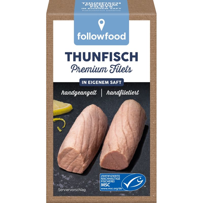 followfood MSC Thunfisch Premium Filets in eigenem Saft, hangeangelt, handfiletiert - Produktbild