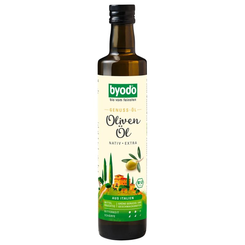 Byodo Olivenöl nativ extra, aus Italien, 0,5l - Erste Güteklasse - direkt aus Oliven ausschließlich mit mechanischen Verfahren gewonnen - Produktbild