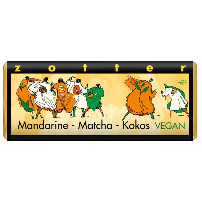 Zotter Schokolade Mandarine, Matcha und Kokos VEGAN - Produktbild