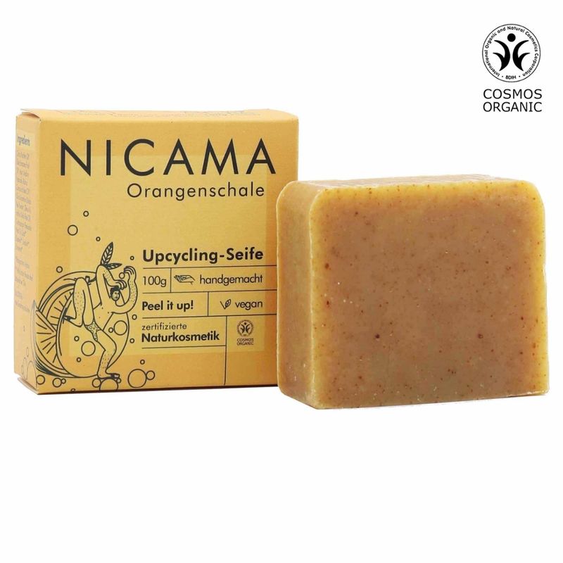 NICAMA NICAMA zertifizierte Bio-Upcyclingseife mit Peelingeffekt - Orangenschale 100g - Produktbild