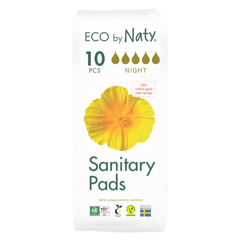 Naty Eco by Naty Binden Nacht, 10 Stück. 100% Kompostierbare Materialien. Vegan. - Produktbild