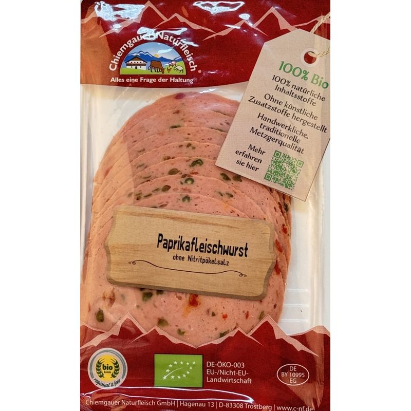 Chiemgauer Naturfleisch Bio-Paprikafleischwurst, geschn., 70g, SB, kbA - Produktbild
