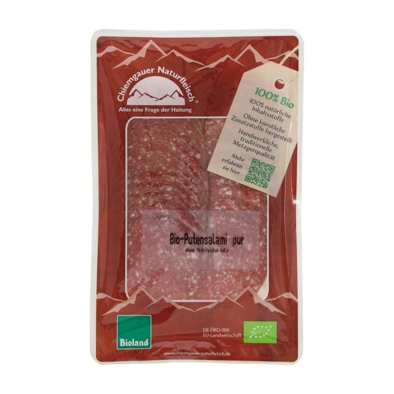 Chiemgauer Naturfleisch Bio-Putensalami pur, geschnitten, 75 g, SB, kbA - Produktbild